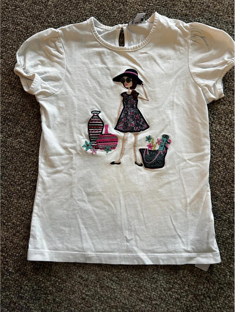 Hartstrings Girls White T-Shirt with Embroidered Girl and Accessories Design
